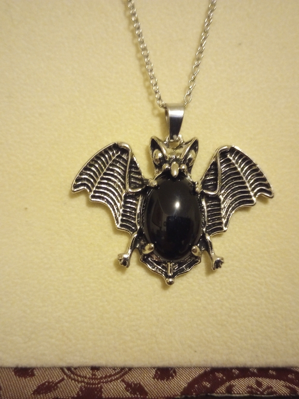 Bat Pendant Necklace with Obsidian Crystal